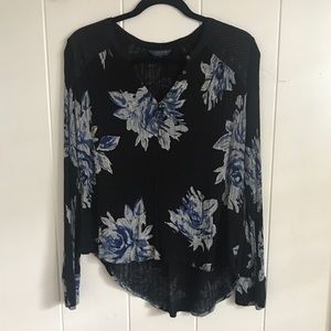 Lucky Brand Blue Floral Long Sleeve Blouse